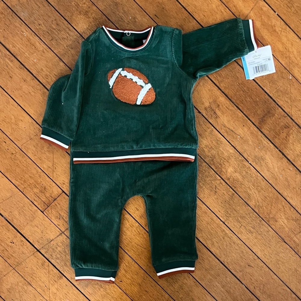 Little Me NWT 6M Green two-piece Football Baby Outfit